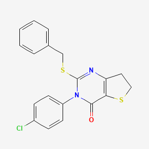 molecular formula C19H15ClN2OS2 B2491484 2-(benzylthio)-3-(4-chlorophenyl)-6,7-dihydrothieno[3,2-d]pyrimidin-4(3H)-one CAS No. 850915-86-5