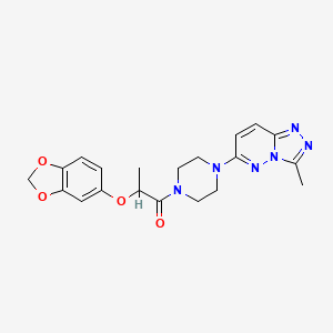 molecular formula C20H22N6O4 B2491492 2-(Benzo[d][1,3]dioxol-5-yloxy)-1-(4-(3-methyl-[1,2,4]triazolo[4,3-b]pyridazin-6-yl)piperazin-1-yl)propan-1-one CAS No. 1021263-55-7
