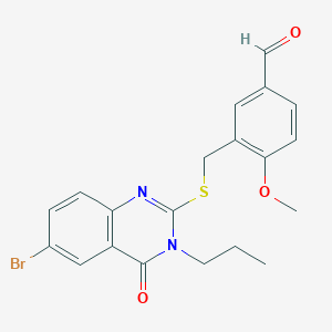 molecular formula C20H19BrN2O3S B2491496 3-[(6-Bromo-4-oxo-3-propylquinazolin-2-yl)sulfanylmethyl]-4-methoxybenzaldehyde CAS No. 1311674-74-4