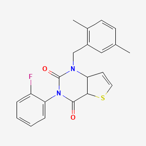 molecular formula C21H17FN2O2S B2491518 1-[(2,5-二甲基苯基)甲基]-3-(2-氟苯基)-1H,2H,3H,4H-噻吩[3,2-d]嘧啶-2,4-二酮 CAS No. 1326905-10-5