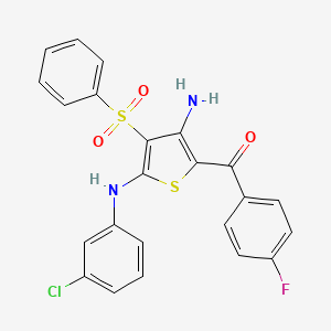 molecular formula C23H16ClFN2O3S2 B2491529 [3-Amino-4-(benzenesulfonyl)-5-(3-chloroanilino)thiophen-2-yl]-(4-fluorophenyl)methanone CAS No. 872208-51-0