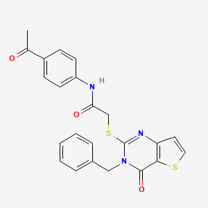 molecular formula C23H19N3O3S2 B2491530 N-(4-acetylphenyl)-2-[(3-benzyl-4-oxo-3,4-dihydrothieno[3,2-d]pyrimidin-2-yl)sulfanyl]acetamide CAS No. 1252822-66-4
