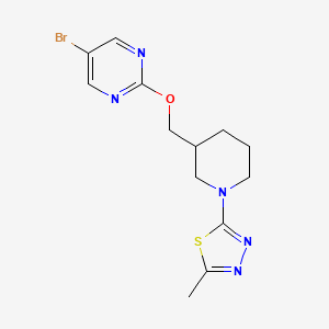 molecular formula C13H16BrN5OS B2491535 2-[3-[(5-Bromopyrimidin-2-yl)oxymethyl]piperidin-1-yl]-5-methyl-1,3,4-thiadiazole CAS No. 2379971-19-2