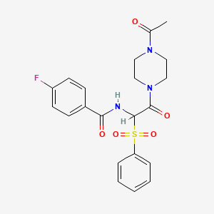 molecular formula C21H22FN3O5S B2491546 N-[2-(4-acetylpiperazin-1-yl)-1-(benzenesulfonyl)-2-oxoethyl]-4-fluorobenzamide CAS No. 1025032-84-1
