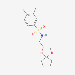 molecular formula C16H23NO4S B2491554 N-(1,4-dioxaspiro[4.4]nonan-2-ylmethyl)-3,4-dimethylbenzenesulfonamide CAS No. 899733-95-0