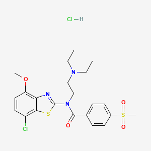 molecular formula C22H27Cl2N3O4S2 B2491572 N-(7-chloro-4-methoxybenzo[d]thiazol-2-yl)-N-(2-(diethylamino)ethyl)-4-(methylsulfonyl)benzamide hydrochloride CAS No. 1215462-27-3