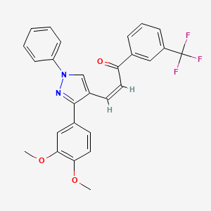 molecular formula C27H21F3N2O3 B2491574 (Z)-3-[3-(3,4-dimethoxyphenyl)-1-phenyl-1H-pyrazol-4-yl]-1-[3-(trifluoromethyl)phenyl]-2-propen-1-one CAS No. 956923-16-3