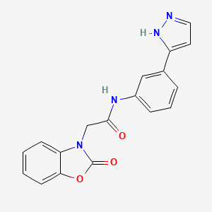 molecular formula C18H14N4O3 B2491586 N-(3-(1H-pyrazol-3-yl)phenyl)-2-(2-oxobenzo[d]oxazol-3(2H)-yl)acetamide CAS No. 1206995-26-7