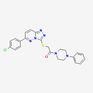 molecular formula C23H21ClN6OS B2491597 2-((6-(4-Chlorophenyl)-[1,2,4]triazolo[4,3-b]pyridazin-3-yl)thio)-1-(4-phenylpiperazin-1-yl)ethanone CAS No. 894040-85-8