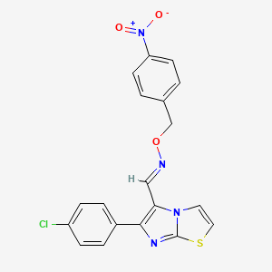 molecular formula C19H13ClN4O3S B2491598 6-(4-氯苯基)咪唑并[2,1-b][1,3]噻唑-5-甲醛 O-(4-硝基苯甲基)肟 CAS No. 338404-56-1