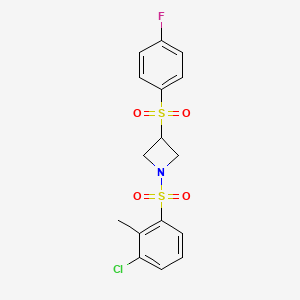molecular formula C16H15ClFNO4S2 B2491604 1-((3-Chloro-2-methylphenyl)sulfonyl)-3-((4-fluorophenyl)sulfonyl)azetidine CAS No. 1797017-31-2