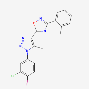 molecular formula C18H13ClFN5O B2491611 5-[1-(3-chloro-4-fluorophenyl)-5-methyl-1H-1,2,3-triazol-4-yl]-3-(2-methylphenyl)-1,2,4-oxadiazole CAS No. 900012-58-0