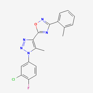 molecular formula C18H13ClFN5O B2491611 5-[1-(3-氯-4-氟苯基)-5-甲基-1H-1,2,3-三唑-4-基]-3-(2-甲基苯基)-1,2,4-噁二唑 CAS No. 900012-58-0