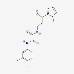molecular formula C18H23N3O3 B2491615 N1-(3,4-dimethylphenyl)-N2-(3-hydroxy-3-(1-methyl-1H-pyrrol-2-yl)propyl)oxalamide CAS No. 1795303-90-0