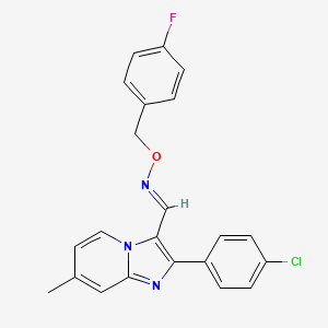 molecular formula C22H17ClFN3O B2491640 2-(4-chlorophenyl)-7-methylimidazo[1,2-a]pyridine-3-carbaldehyde O-(4-fluorobenzyl)oxime CAS No. 478257-37-3