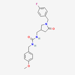 molecular formula C21H24FN3O3 B2491641 1-((1-(4-Fluorobenzyl)-5-oxopyrrolidin-3-yl)methyl)-3-(4-methoxybenzyl)urea CAS No. 954720-71-9
