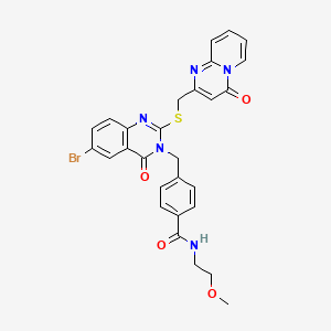 4-({6-bromo-4-oxo-2-[({4-oxo-4H-pyrido[1,2-a]pyrimidin-2-yl}methyl)sulfanyl]-3,4-dihydroquinazolin-3-yl}methyl)-N-(2-methoxyethyl)benzamide