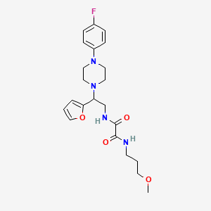 molecular formula C22H29FN4O4 B2491677 N1-(2-(4-(4-氟苯基)哌嗪-1-基)-2-(呋喃-2-基)乙基)-N2-(3-甲氧基丙基)草酰胺 CAS No. 877632-45-6
