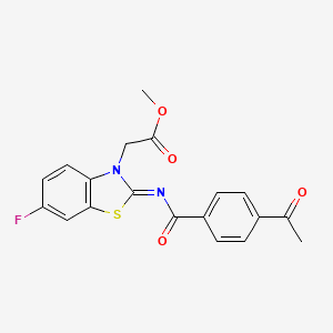 molecular formula C19H15FN2O4S B2491685 甲基 2-[2-(4-乙酰苯甲酰)亚氨基-6-氟-1,3-苯并噻唑-3-基]乙酸酯 CAS No. 865198-09-0