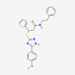 molecular formula C24H24N4O2S2 B2491692 3-((5-(4-methoxyphenyl)-4H-1,2,4-triazol-3-yl)thio)-N-phenethyl-3-(thiophen-2-yl)propanamide CAS No. 877818-78-5