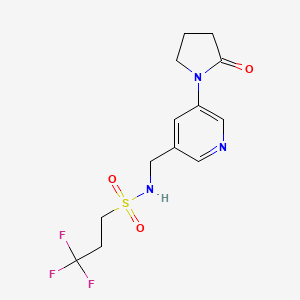 molecular formula C13H16F3N3O3S B2491702 3,3,3-trifluoro-N-{[5-(2-oxopyrrolidin-1-yl)pyridin-3-yl]methyl}propane-1-sulfonamide CAS No. 2097898-41-2