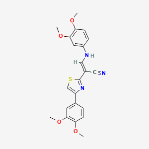 molecular formula C22H21N3O4S B2491716 (E)-3-((3,4-dimethoxyphenyl)amino)-2-(4-(3,4-dimethoxyphenyl)thiazol-2-yl)acrylonitrile CAS No. 377051-33-7