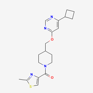 molecular formula C19H24N4O2S B2491725 [4-[(6-Cyclobutylpyrimidin-4-yl)oxymethyl]piperidin-1-yl]-(2-methyl-1,3-thiazol-4-yl)methanone CAS No. 2380068-28-8
