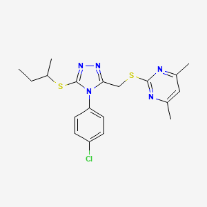 molecular formula C19H22ClN5S2 B2491730 2-[[5-Butan-2-ylsulfanyl-4-(4-chlorophenyl)-1,2,4-triazol-3-yl]methylsulfanyl]-4,6-dimethylpyrimidine CAS No. 868222-55-3