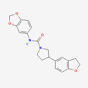 molecular formula C20H20N2O4 B2491734 N-(2H-1,3-苯并二噁烷-5-基)-3-(2,3-二氢-1-苯并呋喃-5-基)吡咯啉-1-甲酰胺 CAS No. 2097857-90-2