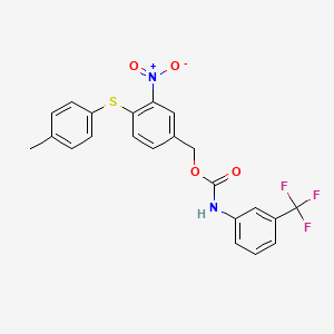 molecular formula C22H17F3N2O4S B2491740 4-[(4-甲基苯基)硫代]-3-硝基苄基-N-[3-(三氟甲基)苯基]氨基甲酸酯 CAS No. 320424-09-7
