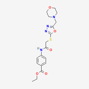 B2491742 Ethyl 4-(2-((5-(morpholinomethyl)-1,3,4-oxadiazol-2-yl)thio)acetamido)benzoate CAS No. 915188-13-5