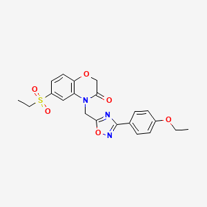 molecular formula C21H21N3O6S B2491760 4-((3-(4-ethoxyphenyl)-1,2,4-oxadiazol-5-yl)methyl)-6-(ethylsulfonyl)-2H-benzo[b][1,4]oxazin-3(4H)-one CAS No. 1105237-78-2