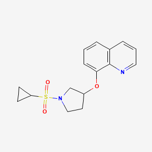 molecular formula C16H18N2O3S B2491763 8-((1-(Cyclopropylsulfonyl)pyrrolidin-3-yl)oxy)quinoline CAS No. 2034431-87-1