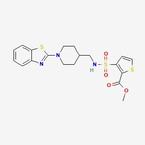 molecular formula C19H21N3O4S3 B2491783 甲基3-(N-((1-(苯并[d]噻唑-2-基)哌啶-4-基甲基)磺酰)噻吩-2-基乙酸酯 CAS No. 1797172-08-7