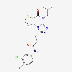 molecular formula C20H19ClFN5O2S B2491789 N-(3-chloro-4-fluorophenyl)-3-(4-isobutyl-5-oxo-4,5-dihydrothieno[2,3-e][1,2,4]triazolo[4,3-a]pyrimidin-1-yl)propanamide CAS No. 1189697-17-3