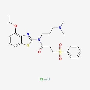 molecular formula C23H30ClN3O4S2 B2491798 N-(3-(二甲胺基)丙基)-N-(4-乙氧基苯并[d]噻唑-2-基)-3-(苯基磺酰)丙酰胺盐酸盐 CAS No. 1215626-78-0