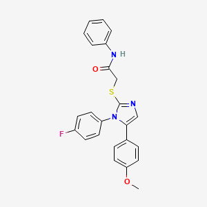 molecular formula C24H20FN3O2S B2491820 2-((1-(4-fluorophenyl)-5-(4-methoxyphenyl)-1H-imidazol-2-yl)thio)-N-phenylacetamide CAS No. 1207001-11-3