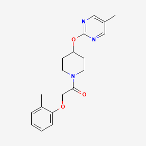 molecular formula C19H23N3O3 B2491832 2-(2-Methylphenoxy)-1-[4-(5-methylpyrimidin-2-yl)oxypiperidin-1-yl]ethanone CAS No. 2379972-50-4