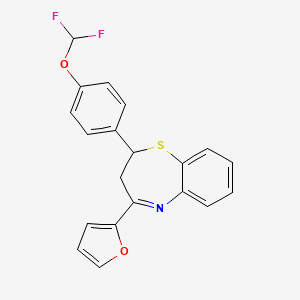 molecular formula C20H15F2NO2S B2491833 2-[4-(Difluoromethoxy)phenyl]-4-(furan-2-yl)-2,3-dihydro-1,5-benzothiazepine CAS No. 325474-18-8