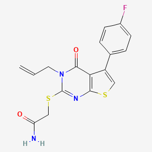 molecular formula C17H14FN3O2S2 B2491842 2-[5-(4-氟苯基)-4-氧代-3-丙-2-烯基噻吩并[2,3-d]嘧啶-2-基]硫代乙酰胺 CAS No. 496023-35-9