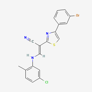 molecular formula C19H13BrClN3S B2491850 (2E)-2-[4-(3-bromophenyl)-1,3-thiazol-2-yl]-3-[(5-chloro-2-methylphenyl)amino]prop-2-enenitrile CAS No. 683257-85-4