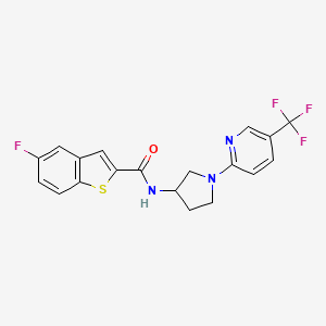 molecular formula C19H15F4N3OS B2491852 5-fluoro-N-(1-(5-(trifluoromethyl)pyridin-2-yl)pyrrolidin-3-yl)benzo[b]thiophene-2-carboxamide CAS No. 1797320-25-2