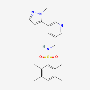 molecular formula C20H24N4O2S B2491857 2,3,5,6-四甲基-N-((5-(1-甲基-1H-吡唑-5-基)吡啶-3-基)甲基)苯磺酰胺 CAS No. 2034463-60-8