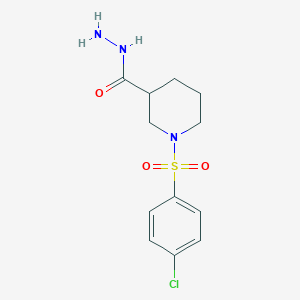 molecular formula C12H16ClN3O3S B2491858 1-((4-Chlorophenyl)sulfonyl)piperidine-3-carbohydrazide CAS No. 494825-73-9