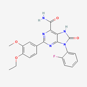 molecular formula C21H18FN5O4 B2491865 2-(4-ethoxy-3-methoxyphenyl)-9-(2-fluorophenyl)-8-oxo-8,9-dihydro-7H-purine-6-carboxamide CAS No. 898421-86-8
