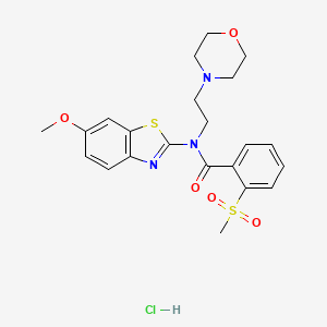 molecular formula C22H26ClN3O5S2 B2491872 N-(6-甲氧基苯并噻唑-2-基)-2-(甲磺酰基)-N-(2-吗啉基乙基)苯甲酰胺；盐酸盐 CAS No. 1327514-96-4
