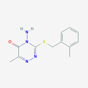molecular formula C12H14N4OS B2491874 4-Amino-6-methyl-3-[(2-methylphenyl)methylsulfanyl]-1,2,4-triazin-5-one CAS No. 869067-96-9