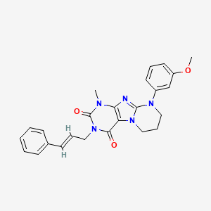 molecular formula C25H25N5O3 B2491875 9-(3-methoxyphenyl)-1-methyl-3-[(E)-3-phenylprop-2-enyl]-7,8-dihydro-6H-purino[7,8-a]pyrimidine-2,4-dione CAS No. 873076-20-1