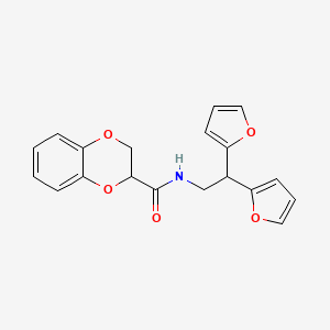 molecular formula C19H17NO5 B2491882 N-(2,2-di(furan-2-yl)ethyl)-2,3-dihydrobenzo[b][1,4]dioxine-2-carboxamide CAS No. 2177366-09-3