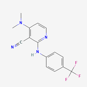 molecular formula C15H13F3N4 B2491886 4-(Dimethylamino)-2-[4-(trifluoromethyl)anilino]nicotinonitrile CAS No. 338773-40-3